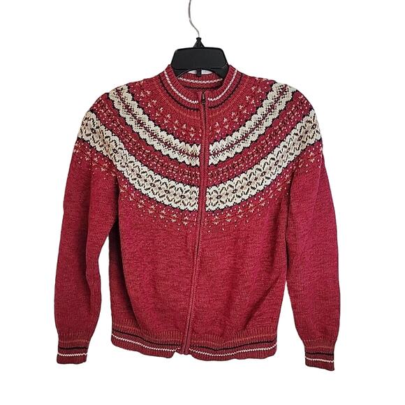 Heirloom Collectibles Red Nordic Full Zip Mock Neck Sweater Women's Size Small - Picture 1 of 9